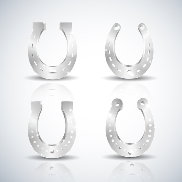 Realistic isolated horseshoe silver grey set with shadows