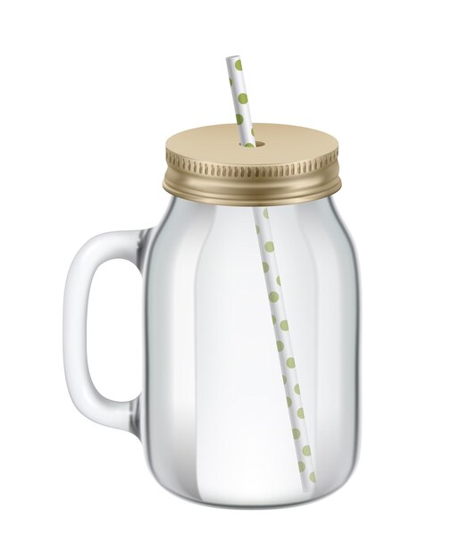 空白の背景のベクトル図上の孤立した画像のデトックスウォーターカクテルスムージー構成のための現実的な瓶ガラスカップ