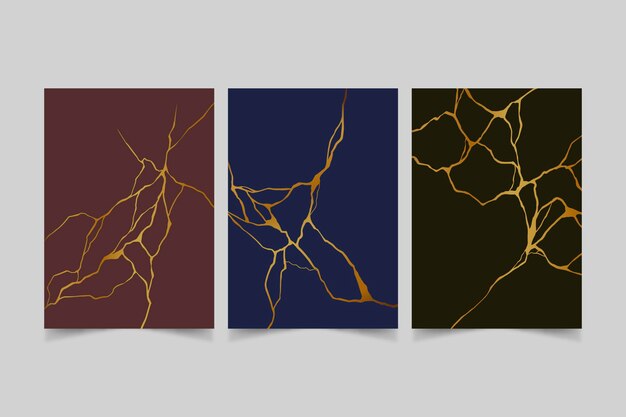 Realistic kintsugi cover collection