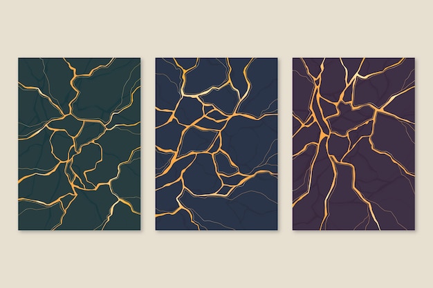 Realistic kintsugi cover collection