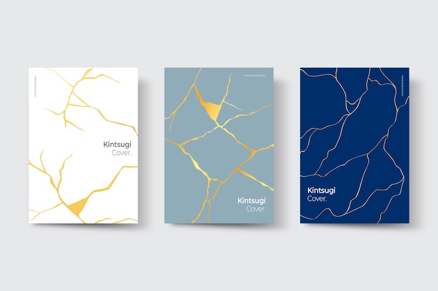 Realistic kintsugi cover collection