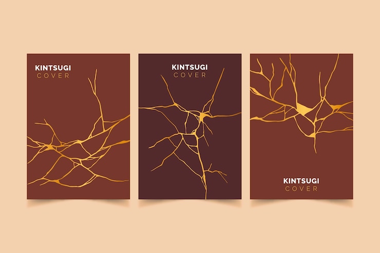 Free Vector realistic kintsugi cover collection