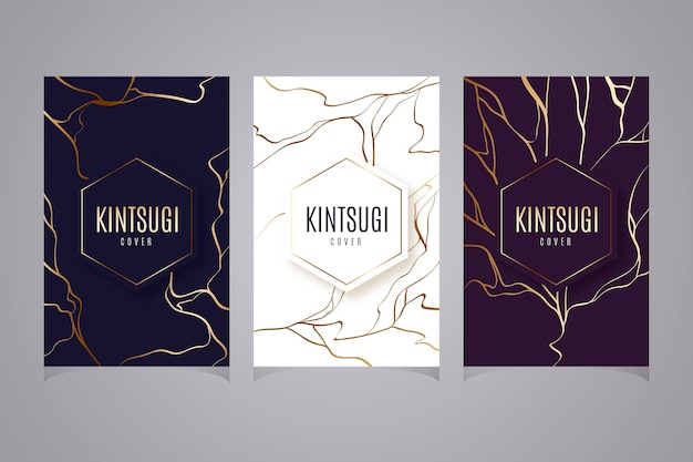 Free vector realistic kintsugi cover collection