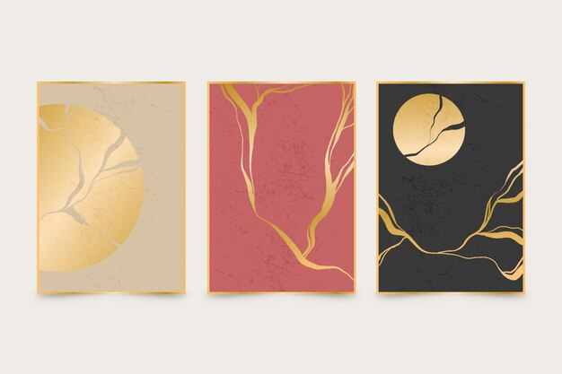 Realistic kintsugi cover collection