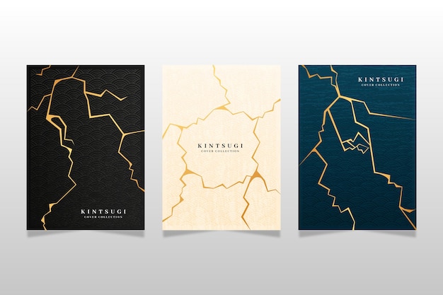 Free vector realistic kintsugi cover collection