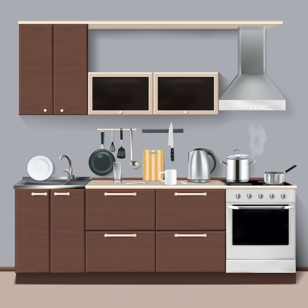 Free vector realistic kitchen interior