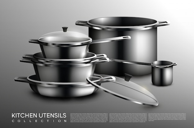 Vettore gratuito collezione di utensili da cucina realistici