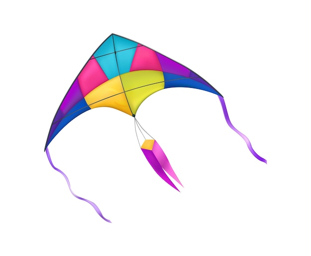 Free vector realistic kite composition with realistic image of colorful kite on blank background vector illustration