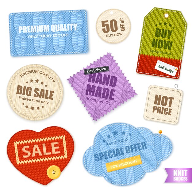 Realistic Knitted Badges Labels Collection 