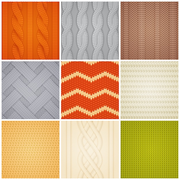 Free Vector realistic knitted patterns samples set 