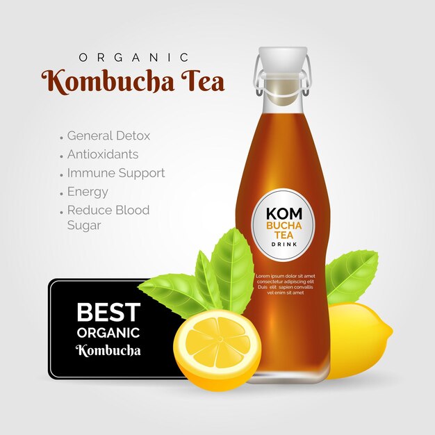 Download Free Vector | Realistic kombucha tea ad