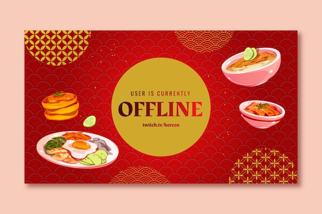 Free vector realistic korean food restaurant twitch background