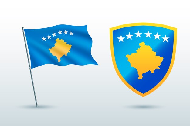 Realistic kosovo flag and national emblems collection