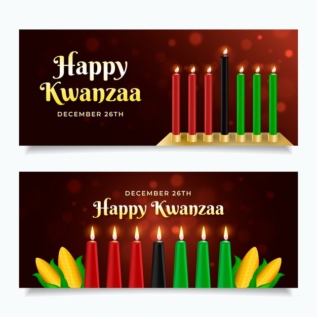 Realistic kwanzaa horizontal banner set