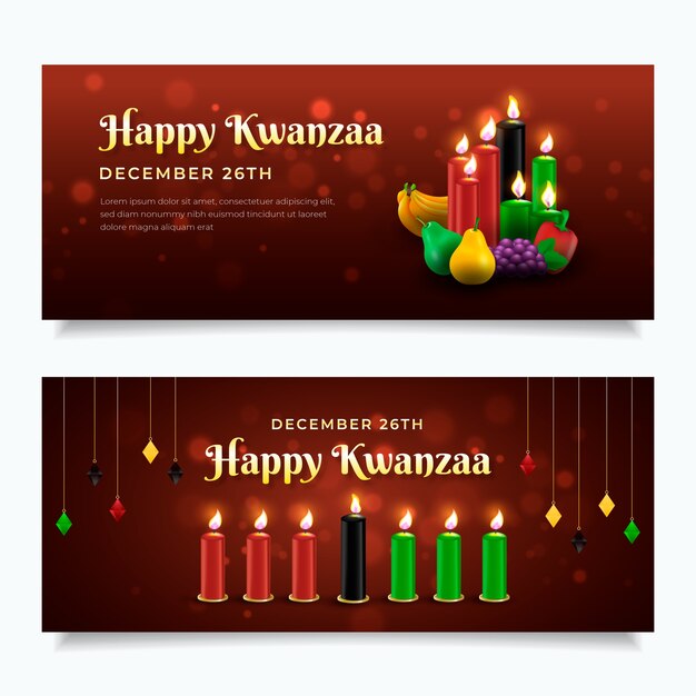 Realistic kwanzaa horizontal banner set