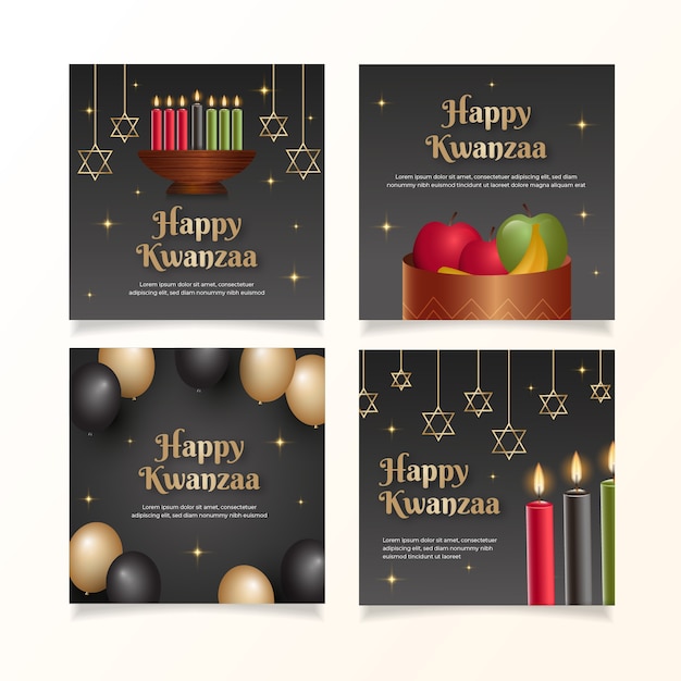 Free vector realistic kwanzaa instagram posts collection