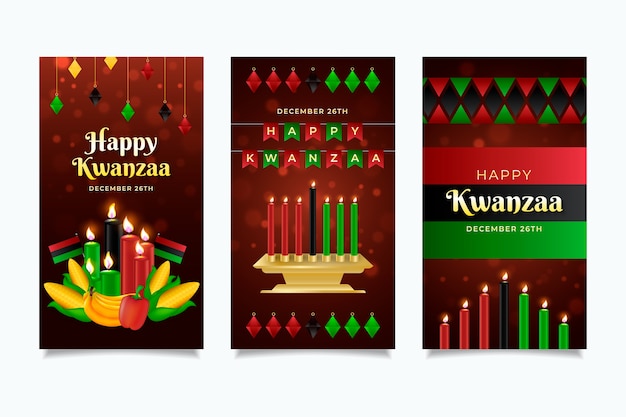 Free vector realistic kwanzaa instagram stories collection