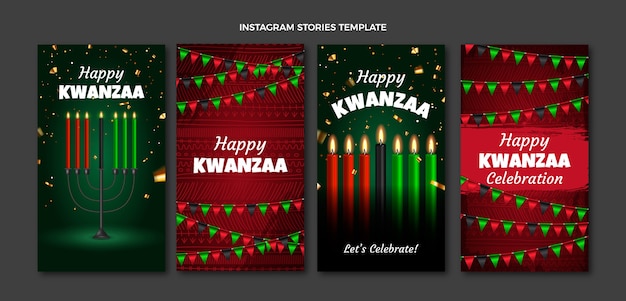 Realistica raccolta di storie di instagram kwanzaa