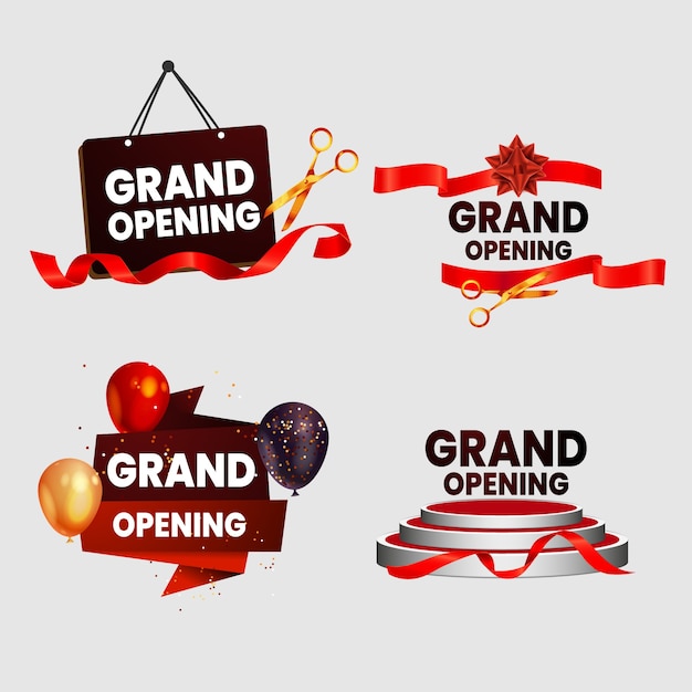 Free vector realistic labels collection for business grand opening