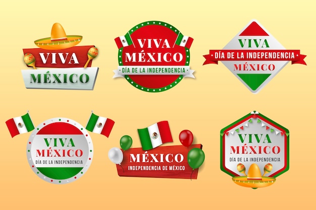 Free vector realistic labels collection for mexico independence celebration