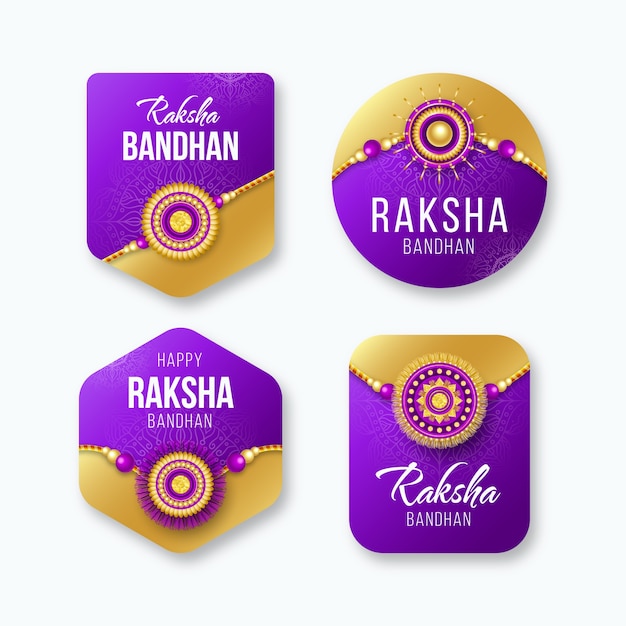 Vettore gratuito collezione di etichette realistiche per la celebrazione di raksha bandhan