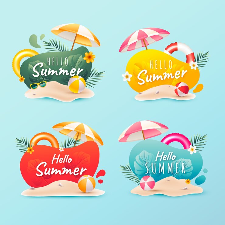 無料Vector 夏のシーズンの現実的なラベル コレクション