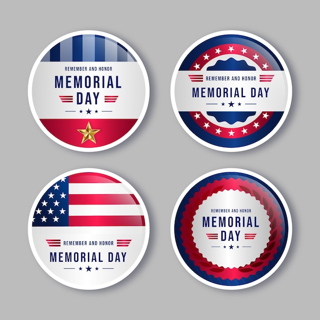 Free vector realistic labels collection for usa memorial day celebration