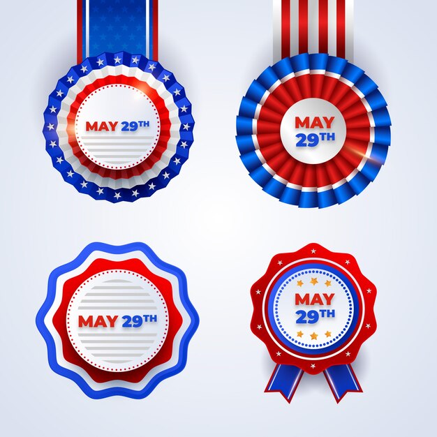 Realistic labels collection for usa memorial day celebration