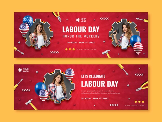 realistic labor day horizonal banners pack