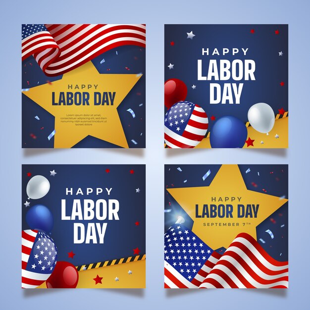Realistic labor day instagram posts collection