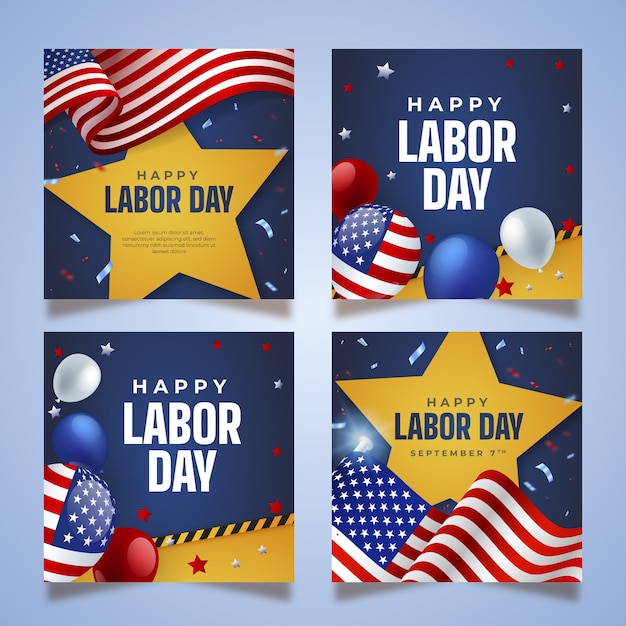 Realistic labor day instagram posts collection