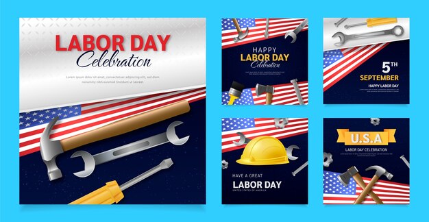 Realistic labor day instagram posts collection
