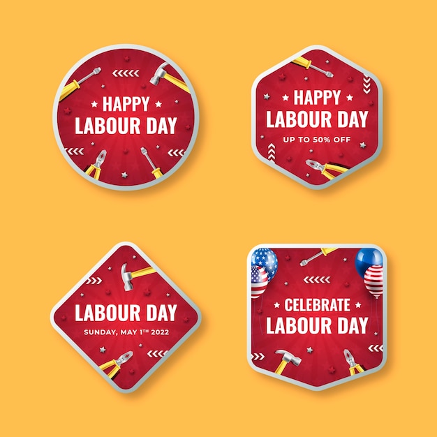 Realistic labor day labels collection