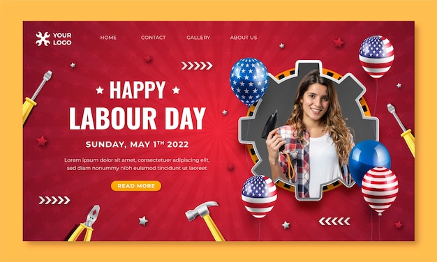 Realistic labor day landing page template