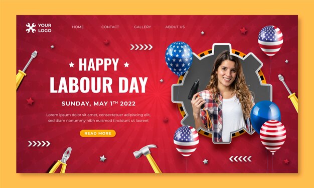 Realistic labor day landing page template