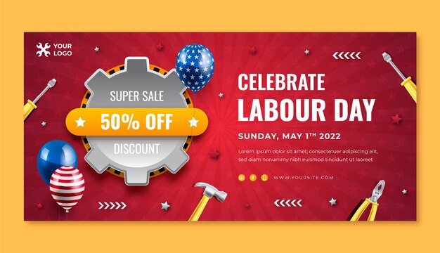 Realistic labor day sale horizonal banner template