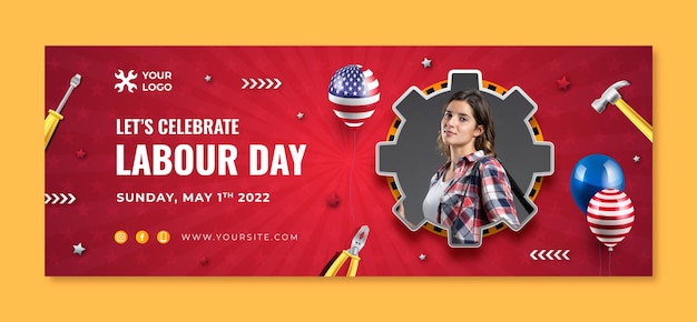 Realistic labor day social media cover template