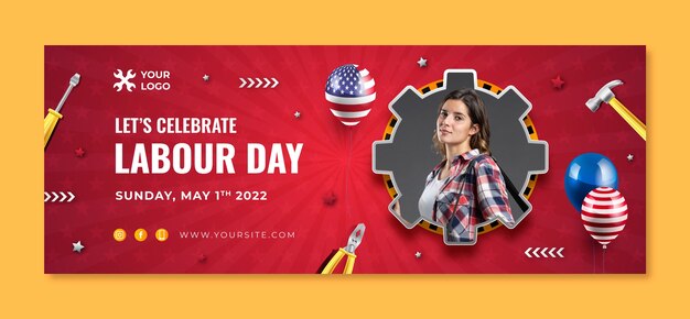 Realistic labor day social media cover template