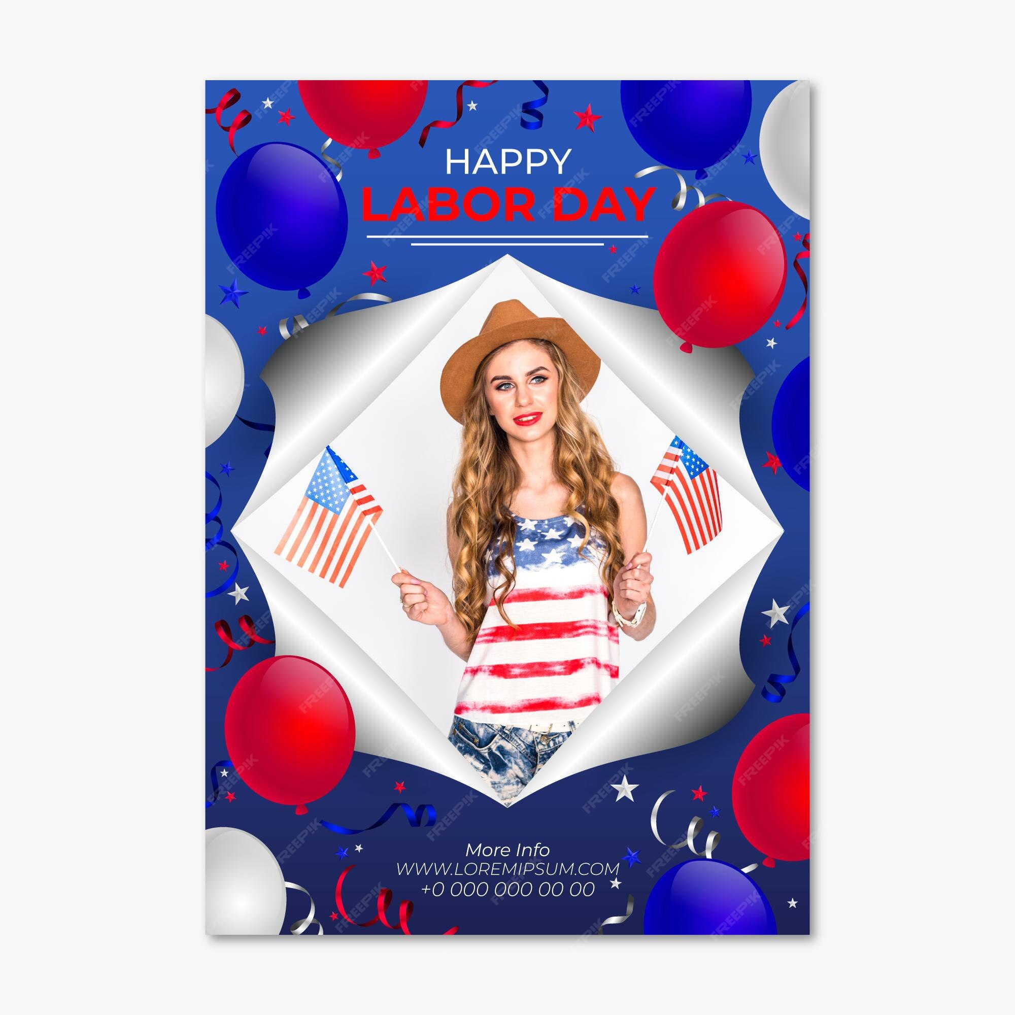 Free vector | realistic labor day vertical flyer template with photo