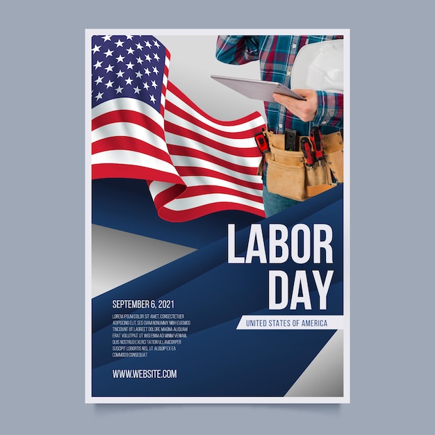 Realistic labor day vertical flyer template with photo