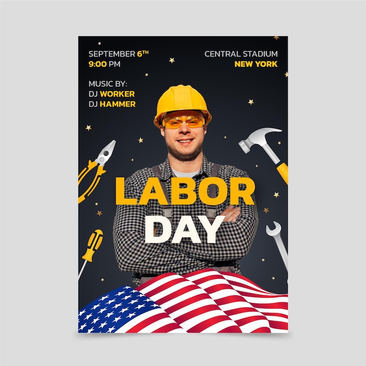 Free Vector realistic labor day vertical flyer template with photo