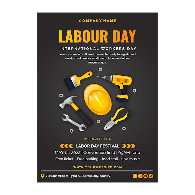 Free vector realistic labor day vertical poster template