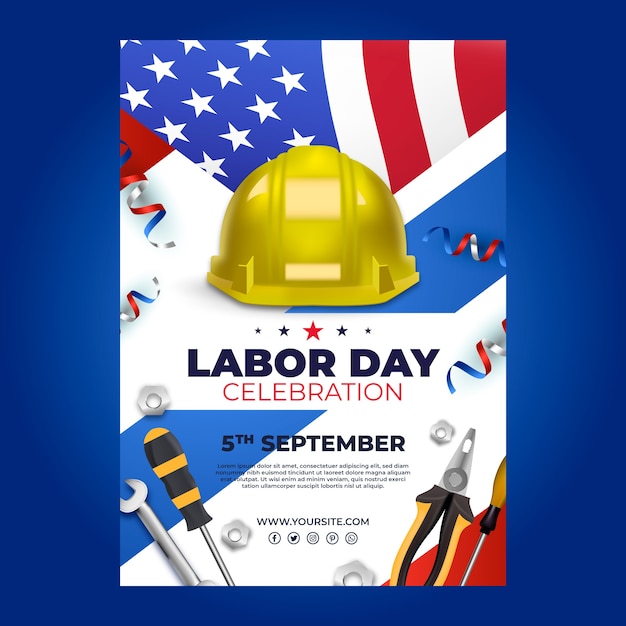 Realistic labor day vertical poster template