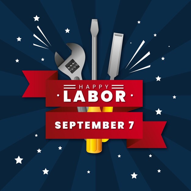 Realistic labor day with greeting and tools