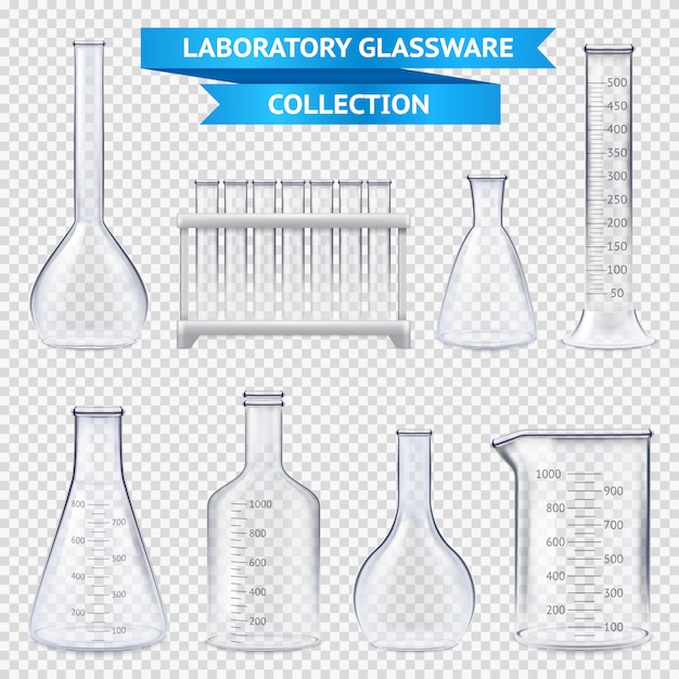 Бесплатное векторное изображение Коллекция реалистичной лабораторной посуды