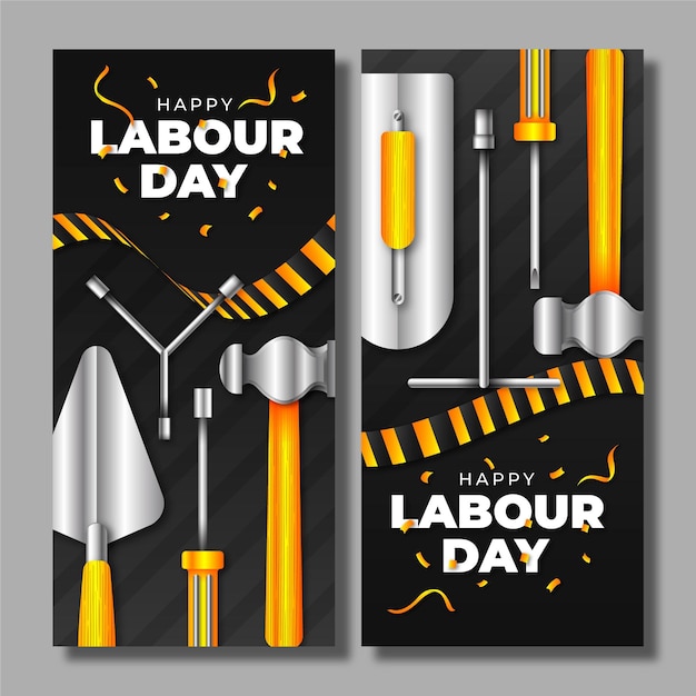 Realistic labour day banners set