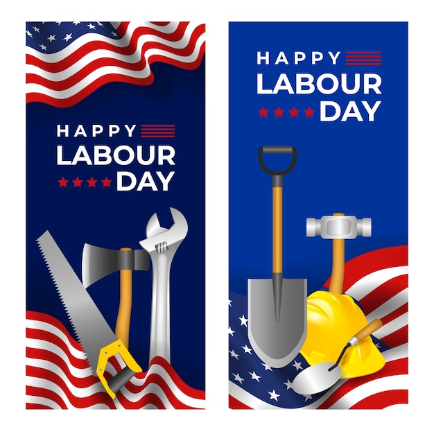 Realistic labour day banners