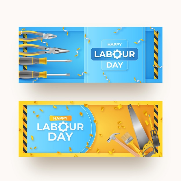 Realistic labour day banners