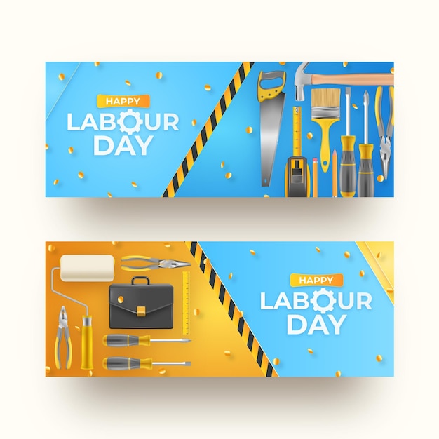 Realistic labour day banners