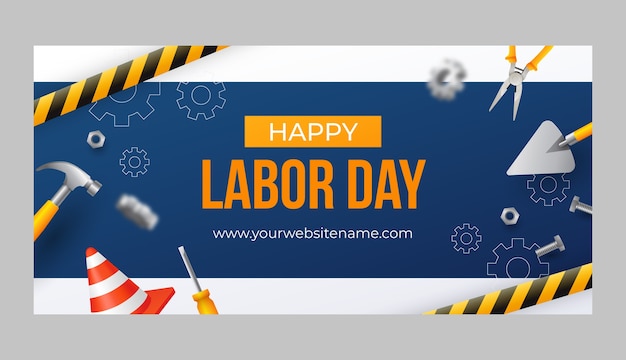 Vettore gratuito modello di banner orizzontale realistico per la festa del lavoro